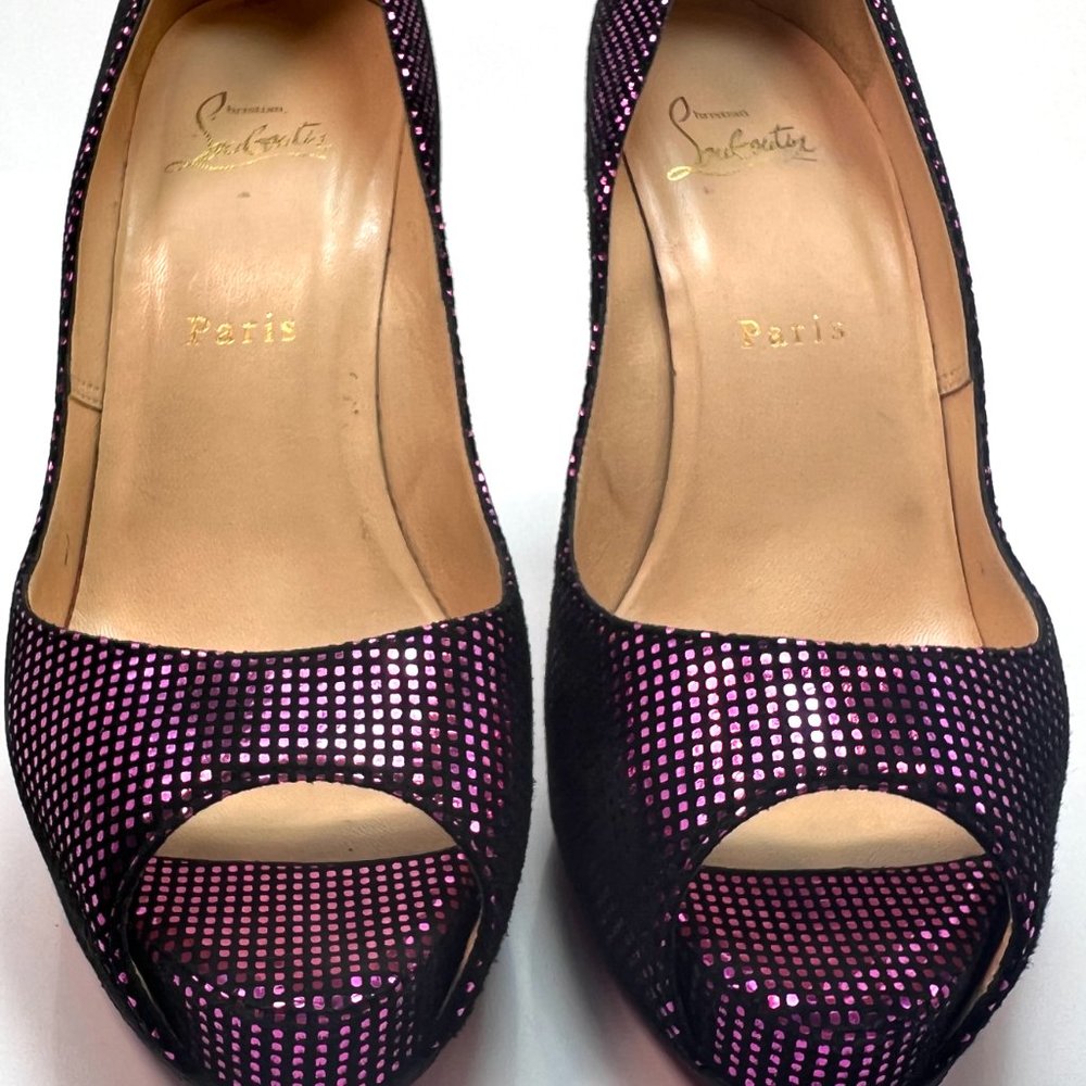 Christian Louboutin Very Prive 120 Purple Black Metallic Suede Heels 38.5 - Picture 4 of 8